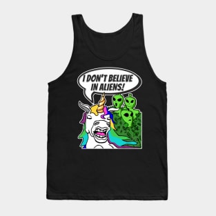 Funny Cute Unicorn Don't Believe In Green Aliens Tank Top